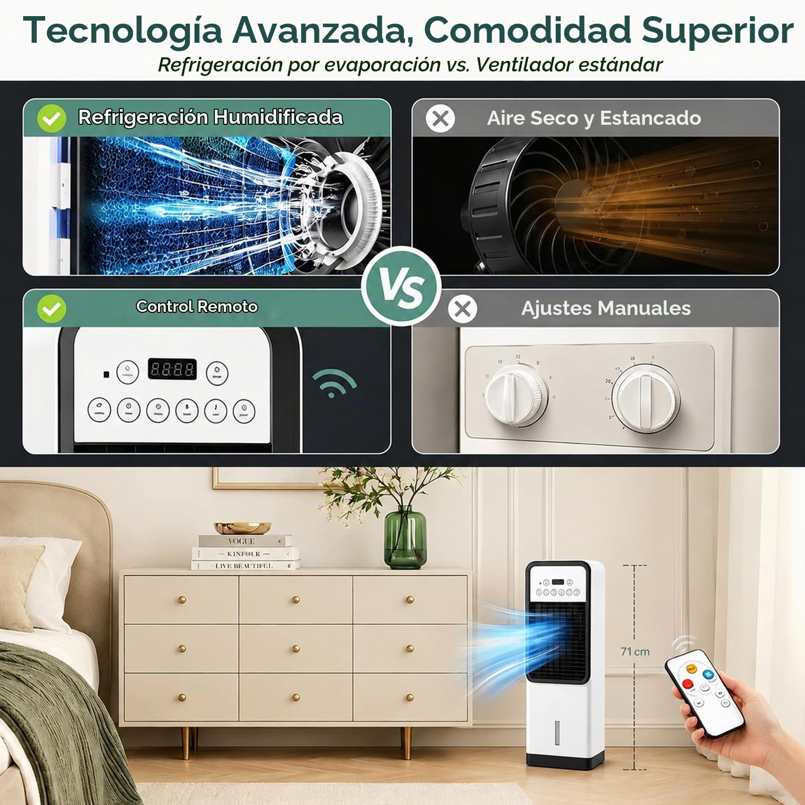 Enfriador De Aire Evaporativo con mando a distancia refrigera calienta
