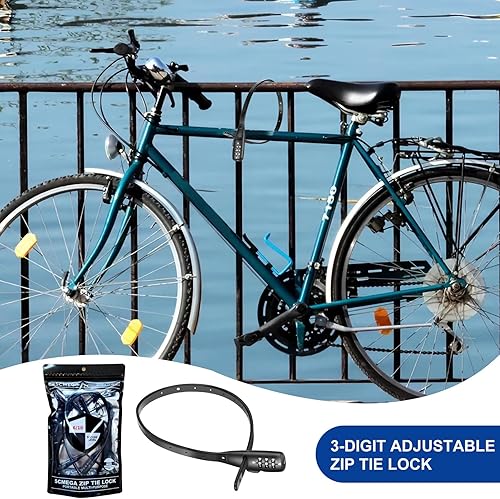 Miniatura 8 de Cerradura de bicicleta con brida de cremallera, combo de 3 dígitos, bloqueo de cable ajustable, para bicicleta, bicicleta infantil, armario,