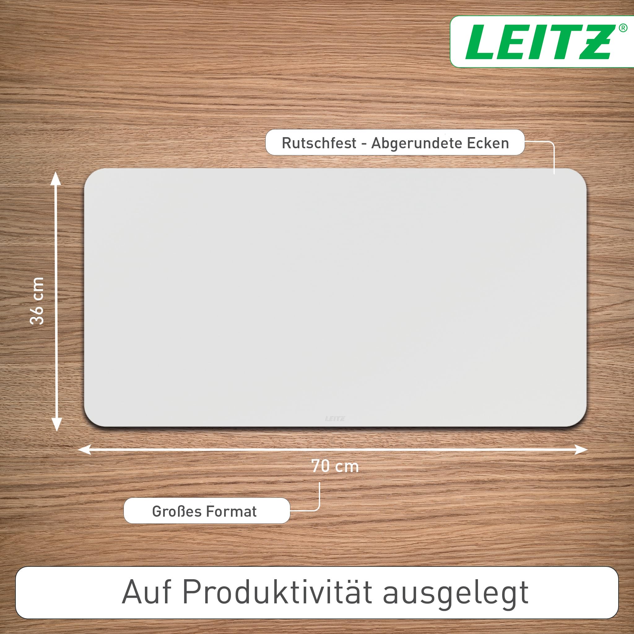 Leitz Schreibtischunterlage aus Recycling-Leder, Rutschfeste Schreibtischmatte mit Tastatur- und Mauspad, Umweltfreundlich und nachhaltig, Hellgrau, 70 x 36 cm, 53850085