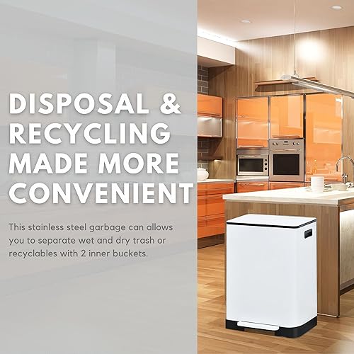 Miniatura 2 de ToiletTree Products Cubo de basura blanco de acero inoxidable  Cubo de basura de 16 galones con tapa de cierre suave  Cubo de basura de doble