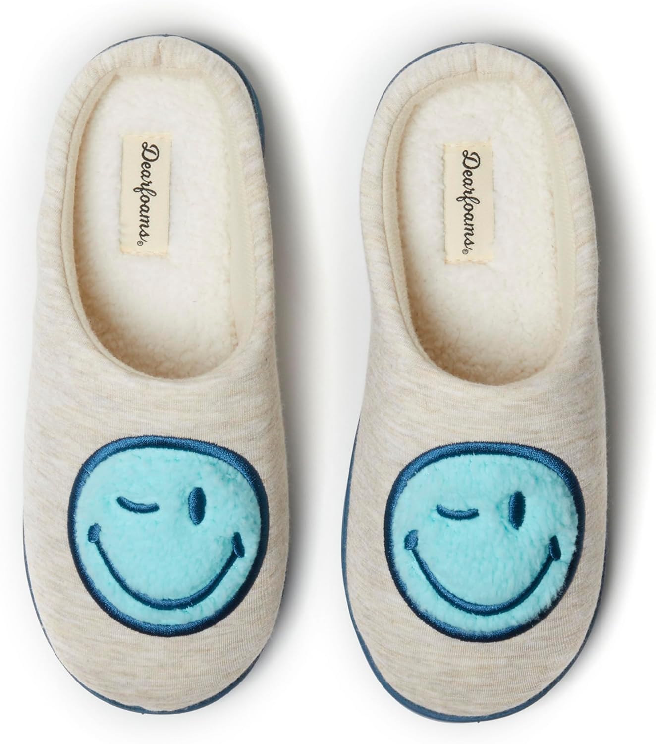 Dearfoams Unisex Men's Smile Icon Retro Preppy Slipper, Women's Blue, Medium
