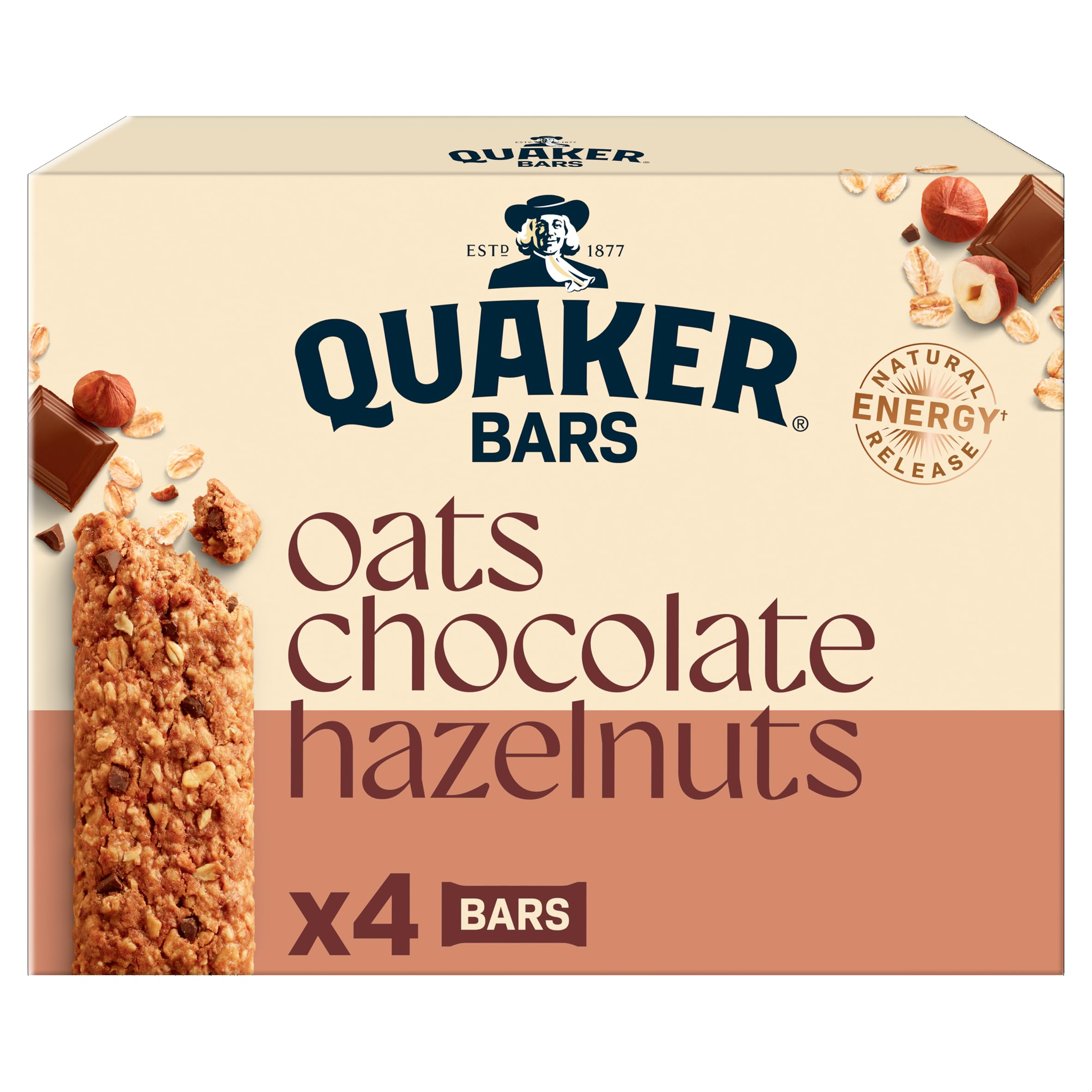 Quaker Oats Chocolate Hazelnut Oat Cereal Bar Multipack 4x40g