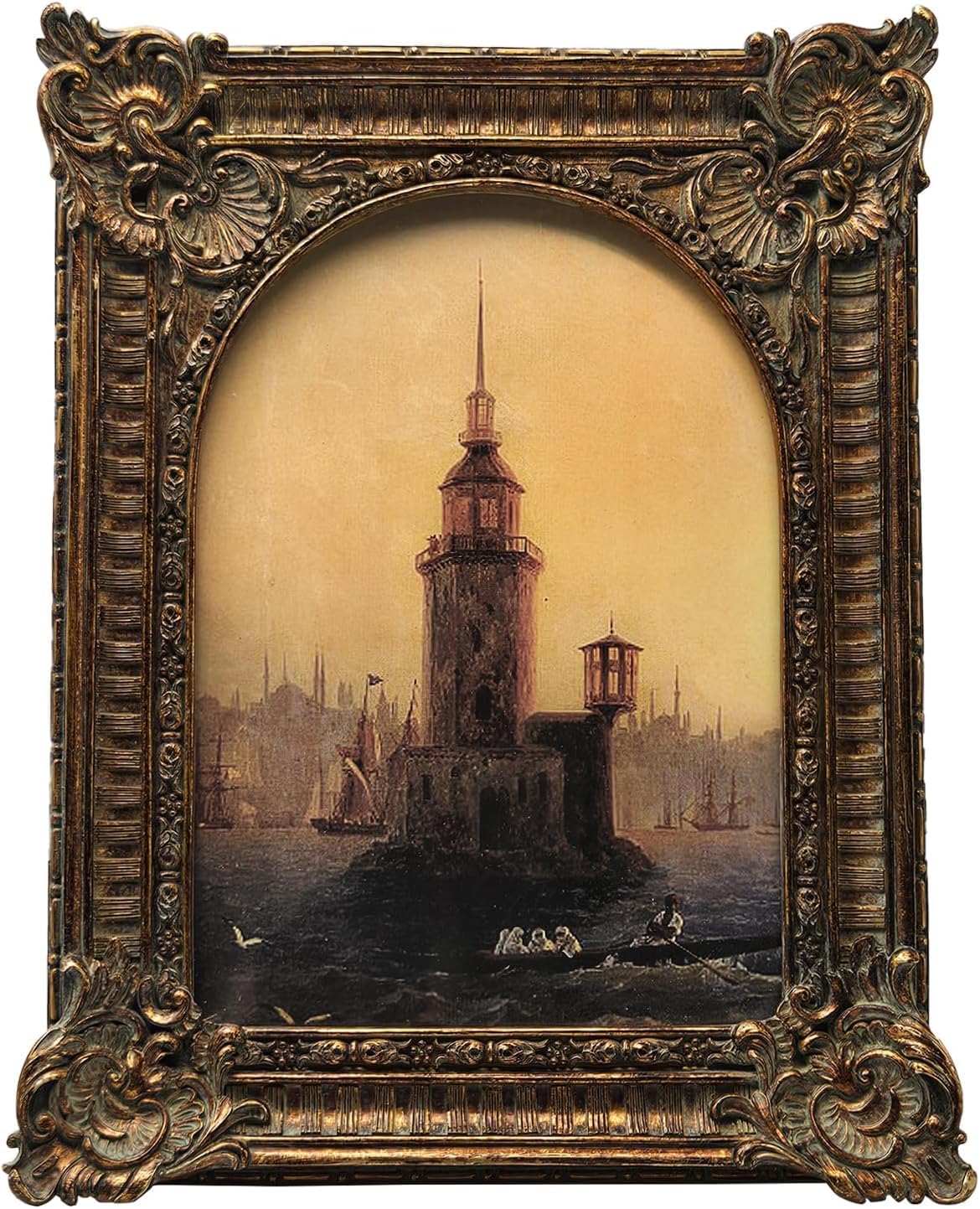 5x7 Vintage Picture Frame, Antique Bronze Gold Ornate Arched Photo Frame for Wall Hanging or Tabletop Display, Retro Gothic Home Decor, Photo Gallery Art
