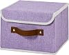 Cajas de almacenamiento plegables con tapa, contenedores de tela de lino y algodón con asas de cuero sintético, organizador tipo cubo lavable para hogar, armario, dormitorio (púrpura, tamaño pequeño) 1