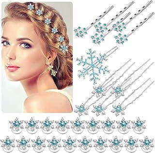 30 Pcs Christmas Hair Clips for Women Crystals Bobby Pins Snowflake Rhinestone Bridal Hair Clips Barrettes Spiral Elegant Pins for Costume Cosplay Winter Wedding Bridal Party, 4 Styles