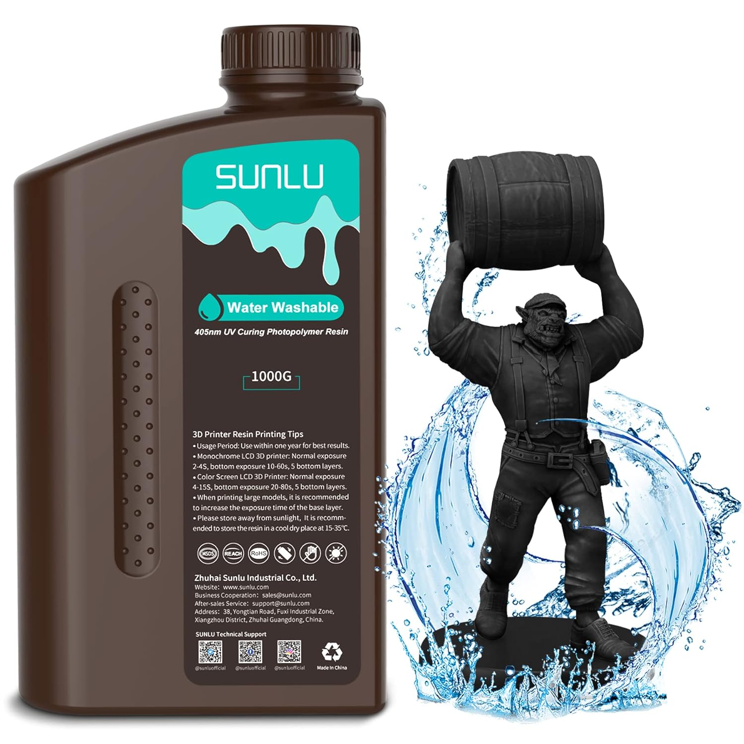 SUNLU Water Washable Resin 1000g, Fast Curing 3D Printer