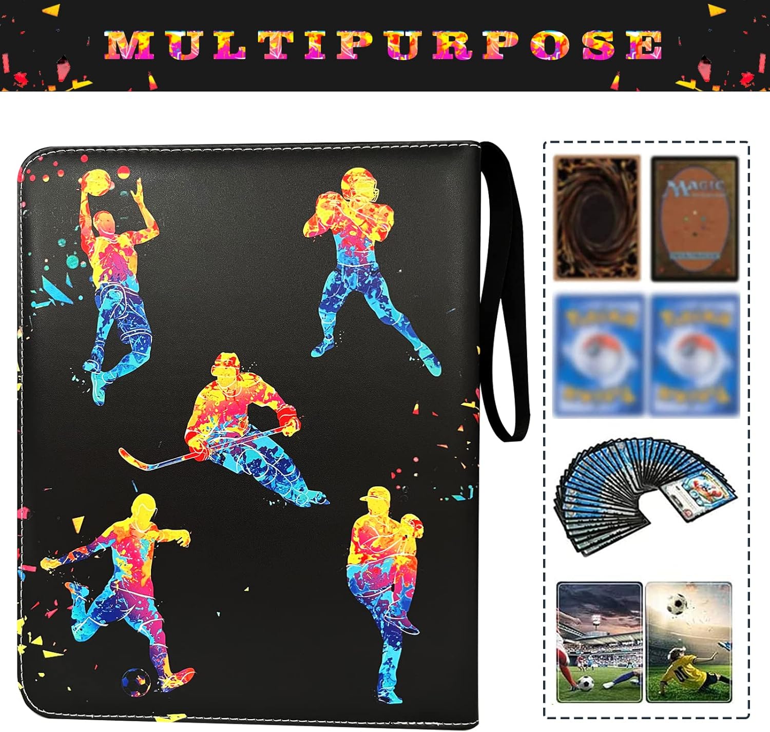 900 Pockets Sports Cards Binder,Trading Cards Holder Card Collectors Album,Trading Card Binder 9 Pocket with 50 Removable Sleeves for Football Baseball Basketball Hockey Soccer Card