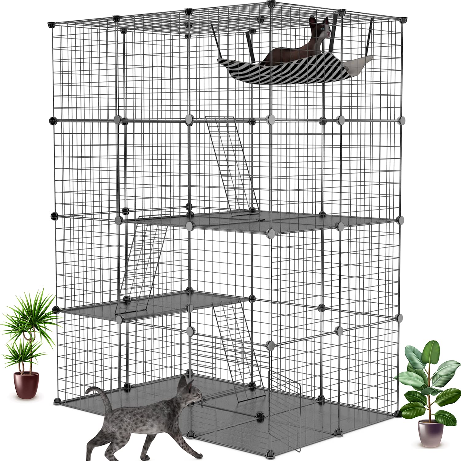 Photo 1 of *DAMAGED* IKARE Cat Cage Large DIY Indoor Pet Home Small Animal House Detachable Playpen with 6 Doors 4 Tiers for Kitten Puppy Bunny or1-3 Cat Exercise. (43.31 x 29.53 x 58.27 Inch)