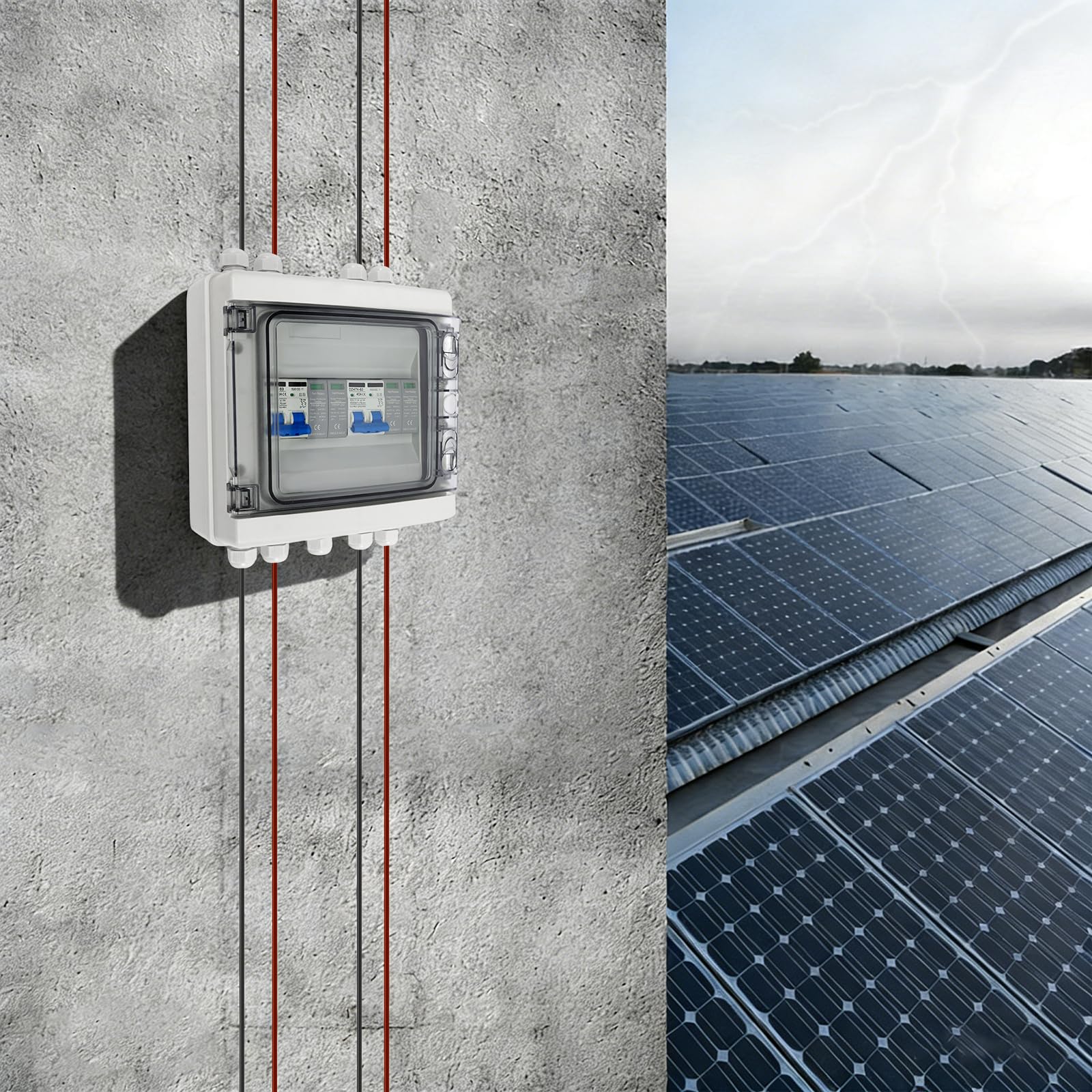 Boîte de jonction solaire DC 2 cordes (2 en 2 sorties), interrupteur de séparation CC 40 A 500 V - Boîtier de jonction solaire PV étanche IP65 pour système solaire PV