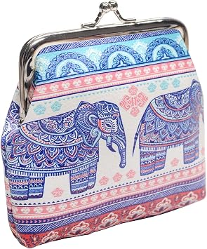 Womens Retro Elephant Pattern Buckle Coin Purse Kiss Lock WalletA