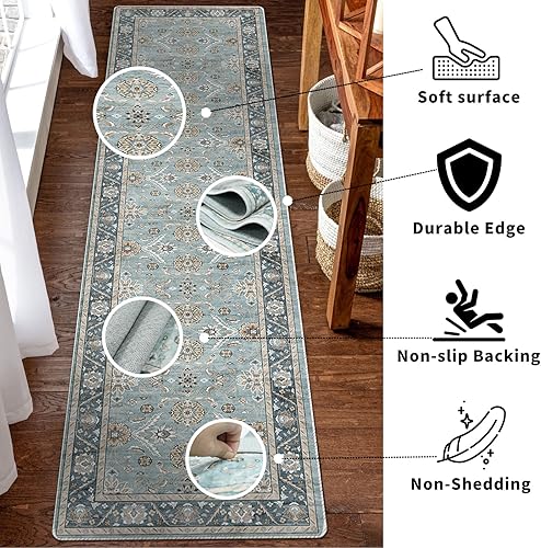 Miniatura 10 de YOUFORTONG Alfombra de área lavable, antideslizante, estilo bohemio, resistente a las manchas para sala de estar, comedor, dormitorio, pelo bajo y