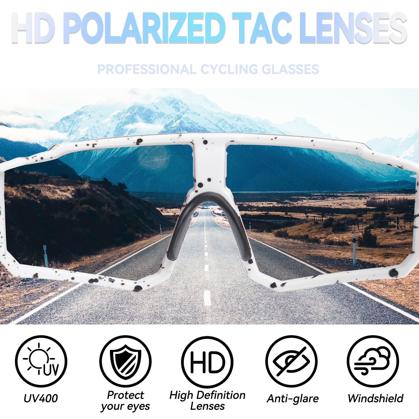 Occhiali Rapidi da Ciclismo UV400 Occhiali da Sole Sportivi TR90 Montatura Flessibile Occhiali Protettivi Rapidi per MTB, Bici da Strada, Sci, Corsa - Nero Arancione