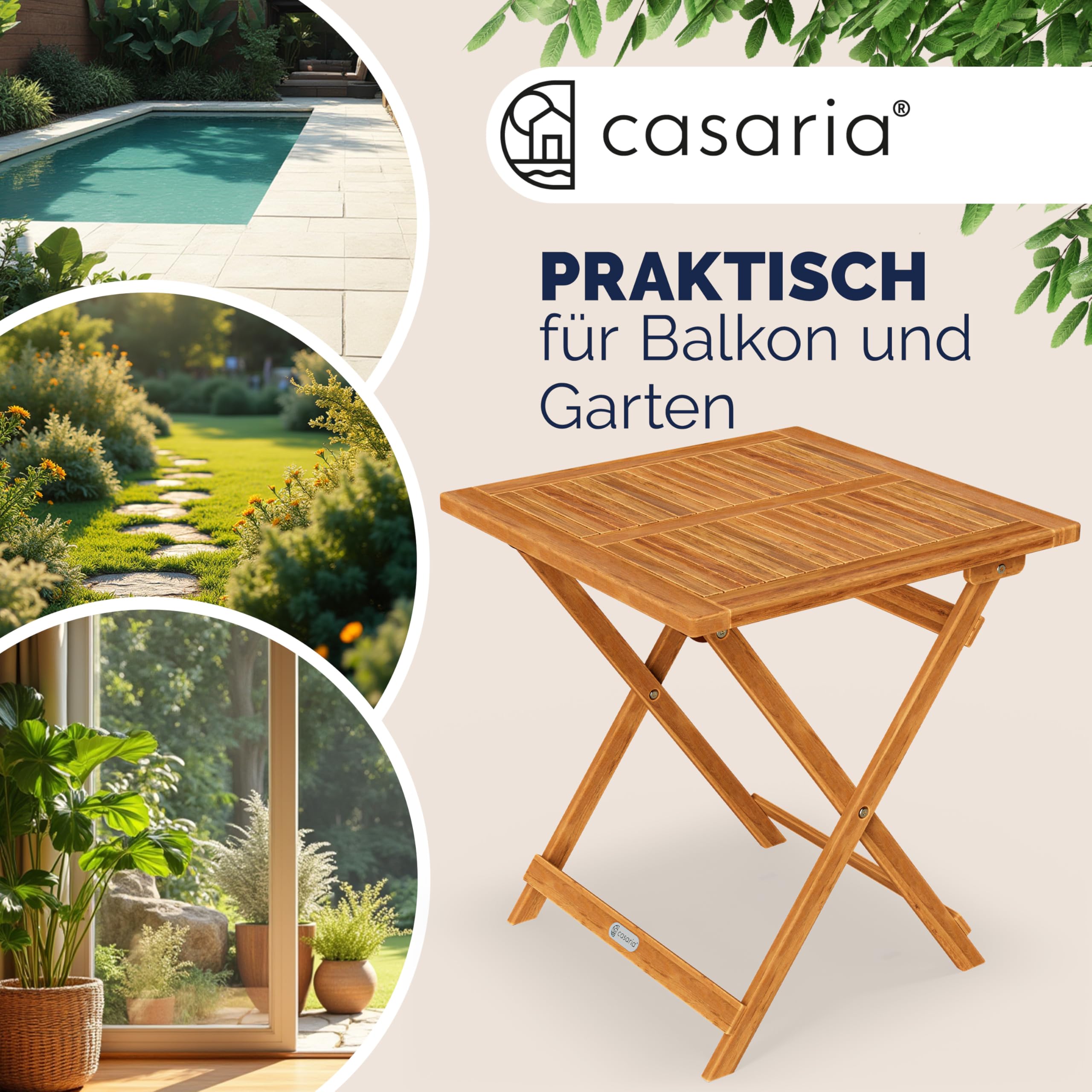 Casaria® Gartentisch Balkontisch Wetterfest Klappbar Holz 70x70cm 80kg Belastbarkeit Balkon Garten Terrasse Tisch Klapptisch Pflanztisch Akazie Braun