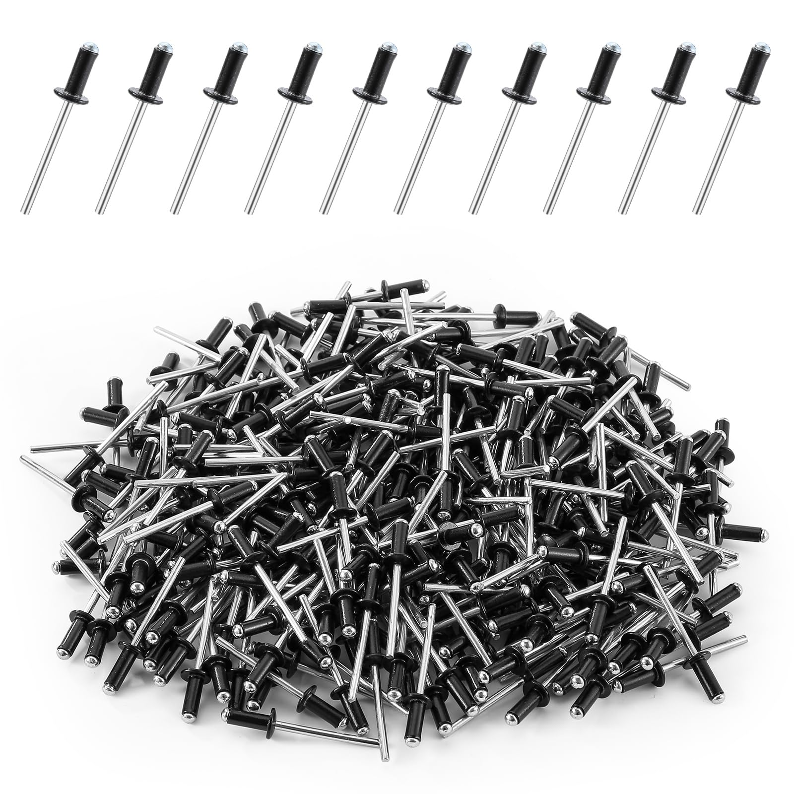 300 PezziRivetti Alluminio 4x10mm, rivetti pop rivetti aperti, Rivetti Ciechi in Alluminio, kit assortimento di rivetti pop, Legno, Plastica, Fai Da Te (Nero) (4x10mm 300PCS)