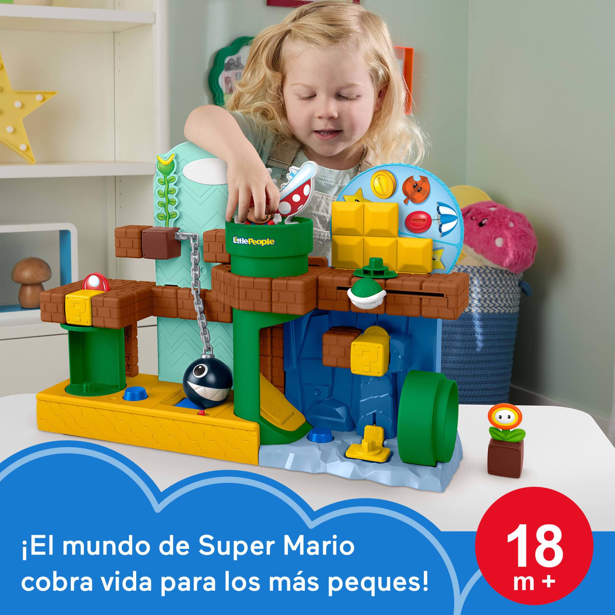 Fisher-Price Little People Mi Aventura con Mario | Set de juego con figura de Mario y 1 accesorio, sonidos, actividades y motricidad fina, +18 meses, JHG61