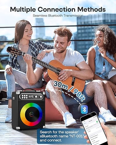 Miniatura 9 de Máquina de karaoke para adultos y niños, altavoz Bluetooth portátil con 2 micrófonos inalámbricos, sistema PA con control de gravesECO, luces LED,