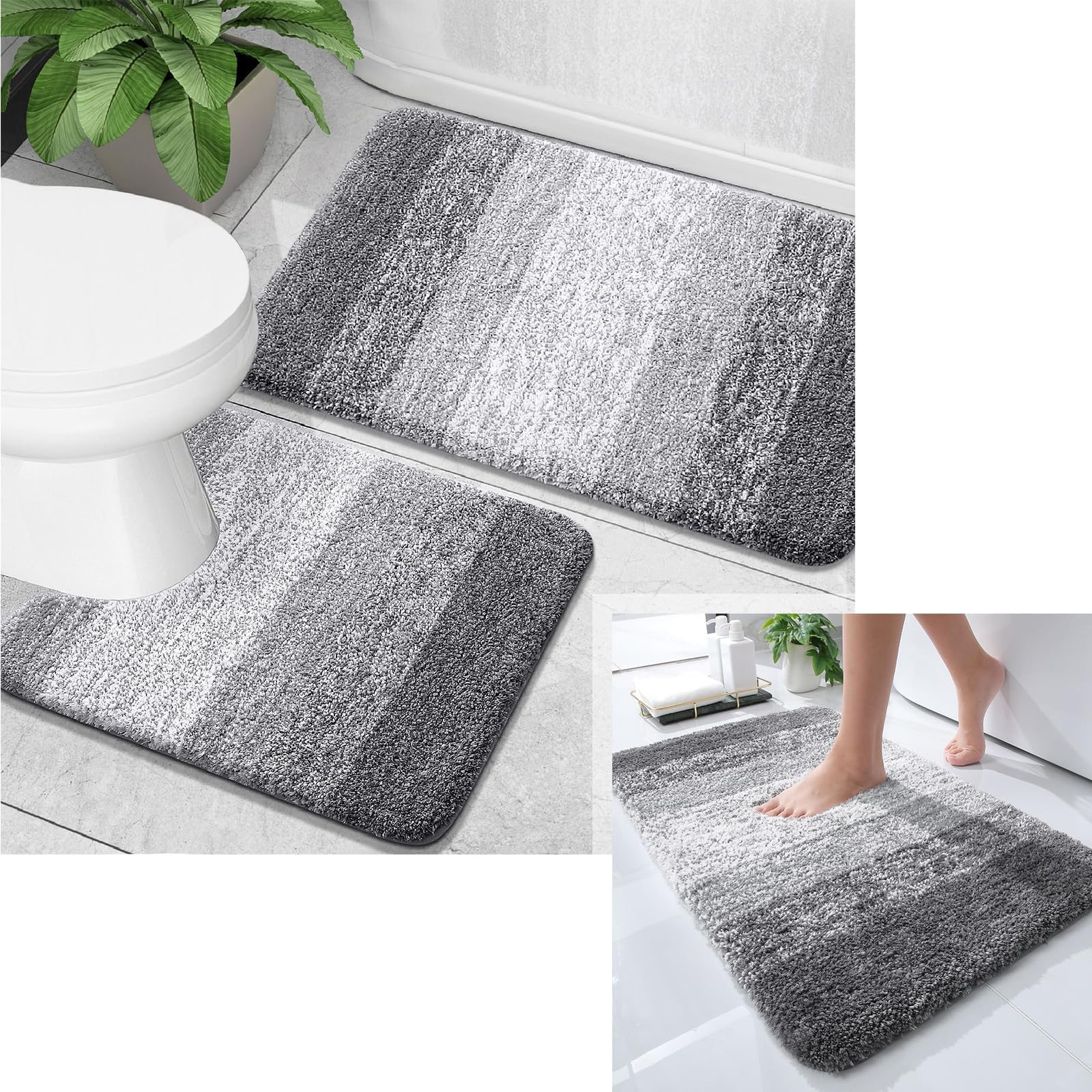 Amazon.com: OLANLY Ombre Bath Rug and Bathroom Rugs Sets 2 Piece, Bath Rug Size 30x20 and ...