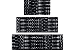 Black Boho Kitchen Rugs Set of 3-Geometric Pattern Non-Slip Kitchen Floor Mats