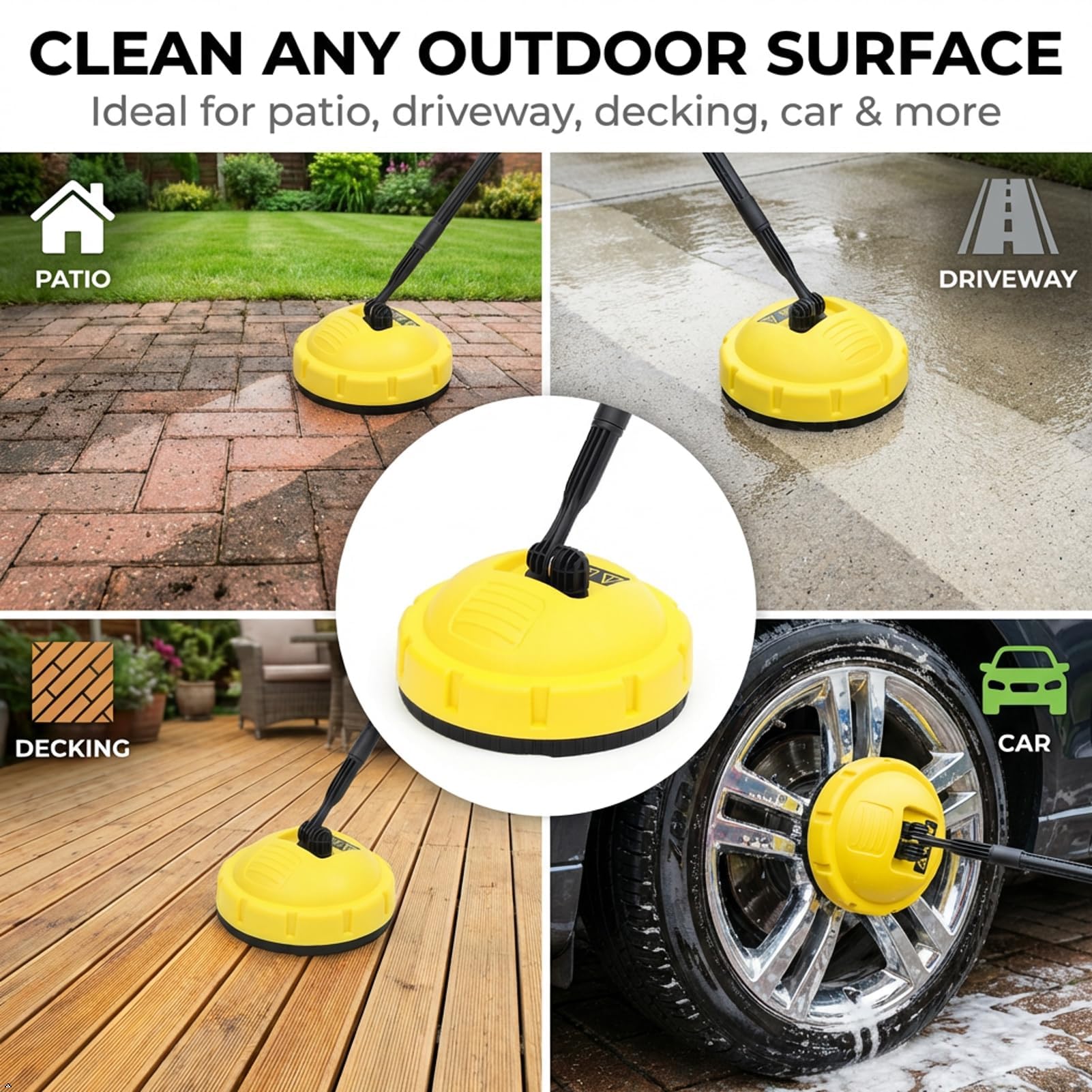Accesorio de Hidrolavadora para Patio, Cepillo de Limpieza de Superficies para Hidrolavadora, Accesorios de Lavado con Boquilla de Chorro Giratoria para Terraza, Pared, Patio, Entrad 24cm Round Brush