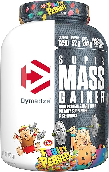 Dymatize Super Mass Gainer Protein Powder, 1290 Calories & 52g Protein, Mixes Easily, Tastes Delicious, Fruity Pebbles, 6 Pound (8 Servings)