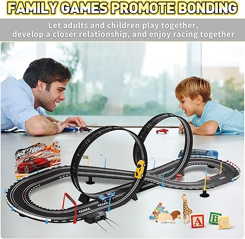 Miniatura 7 de Juego de pista de carreras de autos de tragamonedas, juguetes para niños, juego de carreras de doble 22 pies, pista de carreras de superación, juego