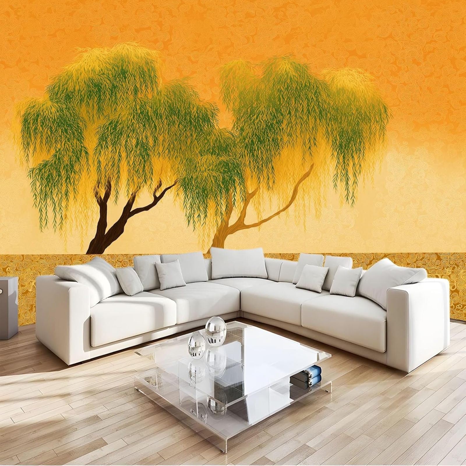 Chinese Willow Wallpaper Wall Mural Home Decor Living Room Restaurant Cafe Orange 300cm x 210cm