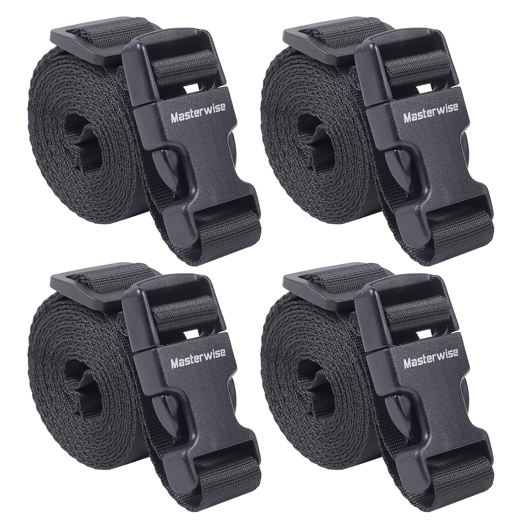 Buckle Straps with Clips, Adjustable Nylon Straps with Buckle, Packing Straps, Black 4 Pack (6’x1)