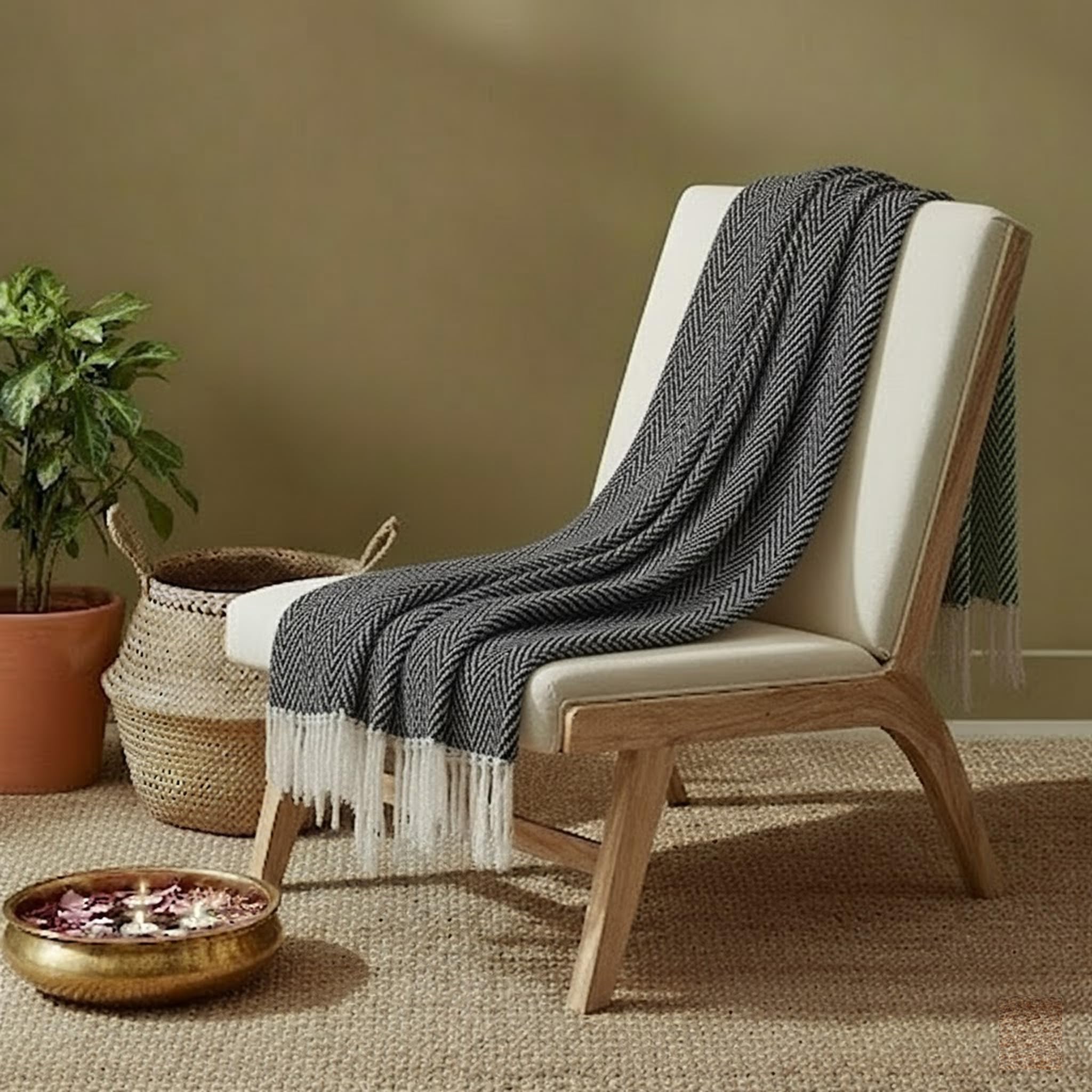 T12|Black Chevron (Pack of 1)|Hand-Knitted Pure Cotton Throw Blankets - Cozy All-Season Sofa, Bed & Travel Essential for Living Room, Bedroom, Home & Office-image-48