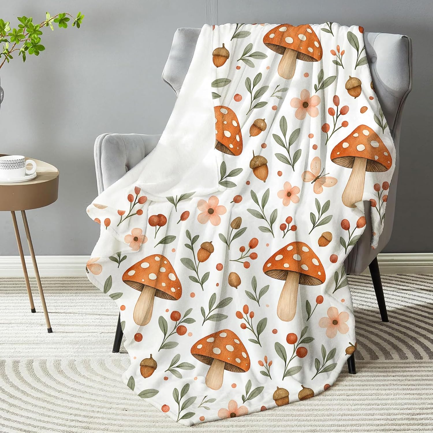 Mushroom Pattern Blanket, Soft Lightweight Warm Cozy Flannel 60×50 inch Throw Blanket for Couch, Travel, Bed, Outdoor, Gifts for Women Men Adults Kids