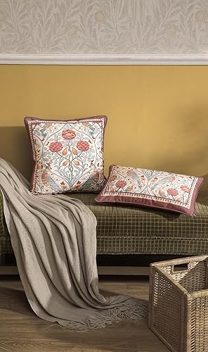 Miniatura 6 de Fundas de almohada de diseñador vintage de 12 x 20 pulgadas, fundas de almohada lumbares de terciopelo suave rojo con patrón floral de pájaros,