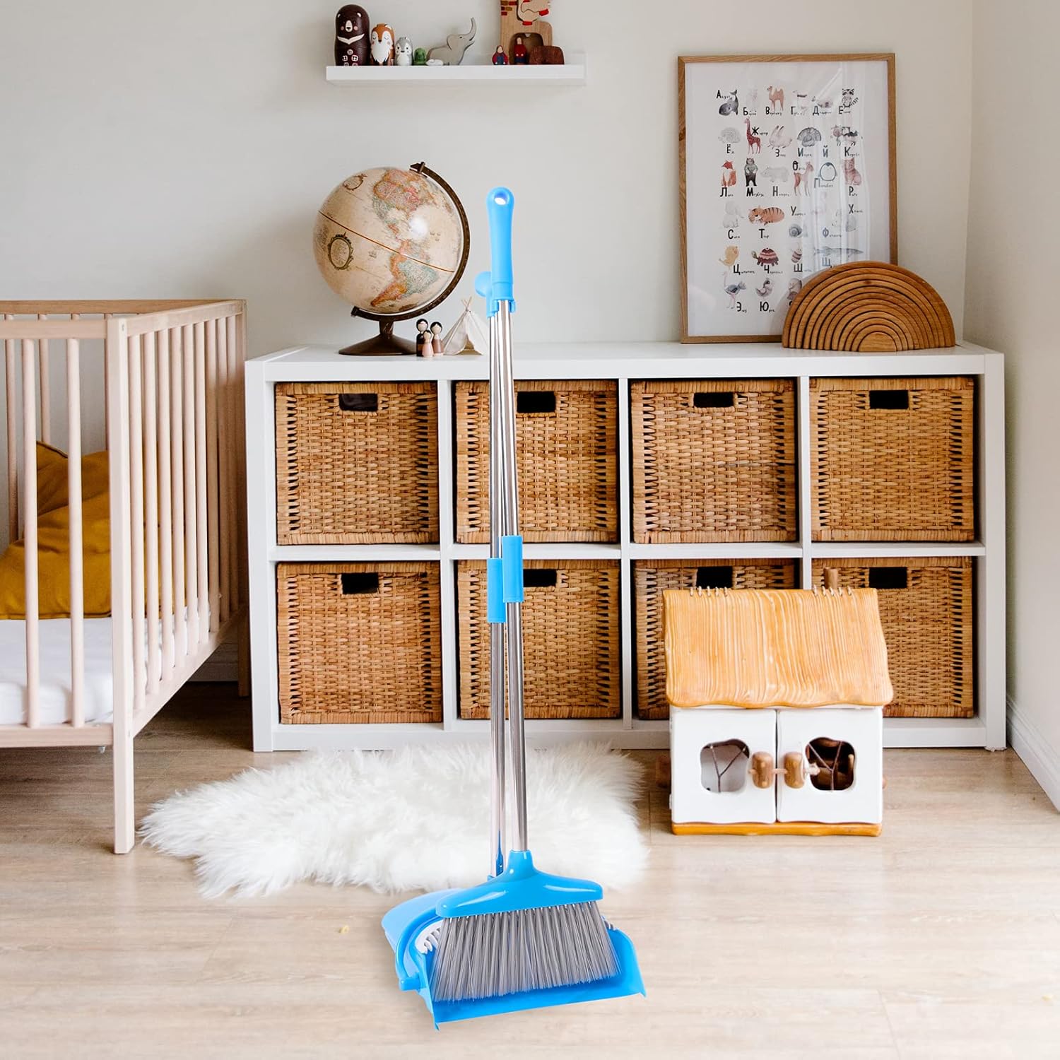 Aynoo Broom and Dustpan Set for Office and Home Standing Upright Sweep Use Handle Dustpan and Lobby Broom for Office and Home Quick Sweeping 93cm Broom & 87cm Dustpan (Blue) : Health & Household
