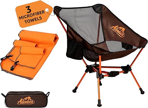 Silla de camping portátil con 3 toallas  Compacta, plegable y resistente  Silla de mochilero ligera para camping, senderismo, playa, portones