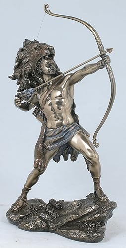Figura de Hércules de color bronce fundido en frío de 11.37 pulgadas con arco y flecha