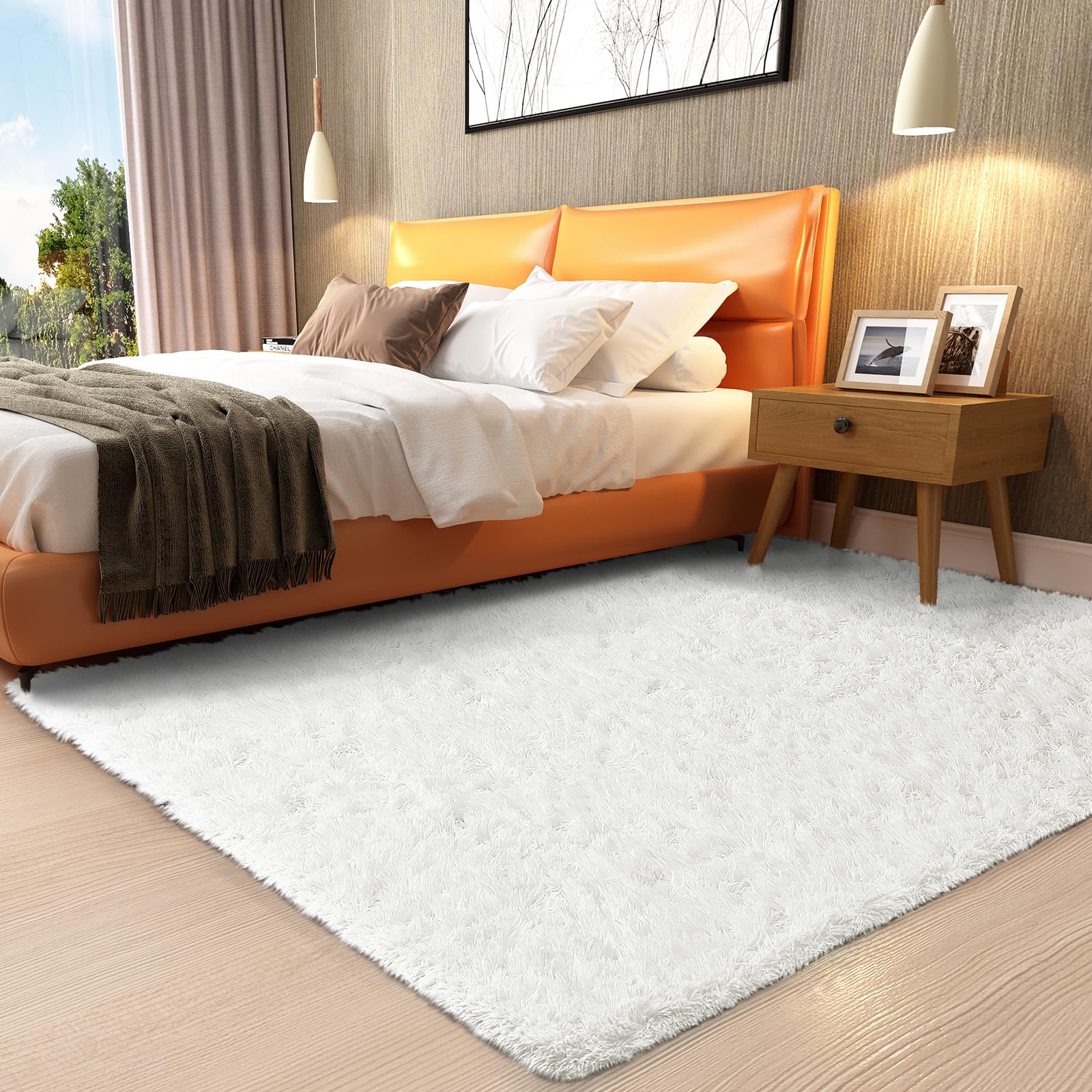 Ophanie White Rugs for Bedroom Fluffy, Kids Baby Shaggy Shag Fuzzy Soft Carpet, 3x5 Small Plush Bedside Area Rug, Indoor Floor Room Carpets for Dorm Home Decor with Over 99 pcs Pile fibers