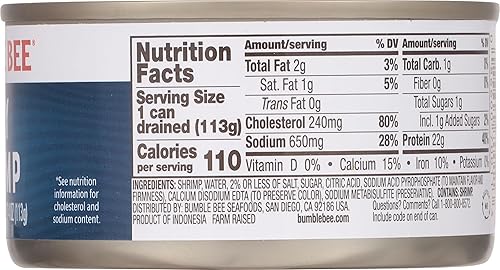 Miniatura 2 de Bumble Bee Camarones enlatados pequeños, latas de 4 onzas (paquete de 12)  Camarones capturados silvestres, 0.78oz de proteína por porción, sin