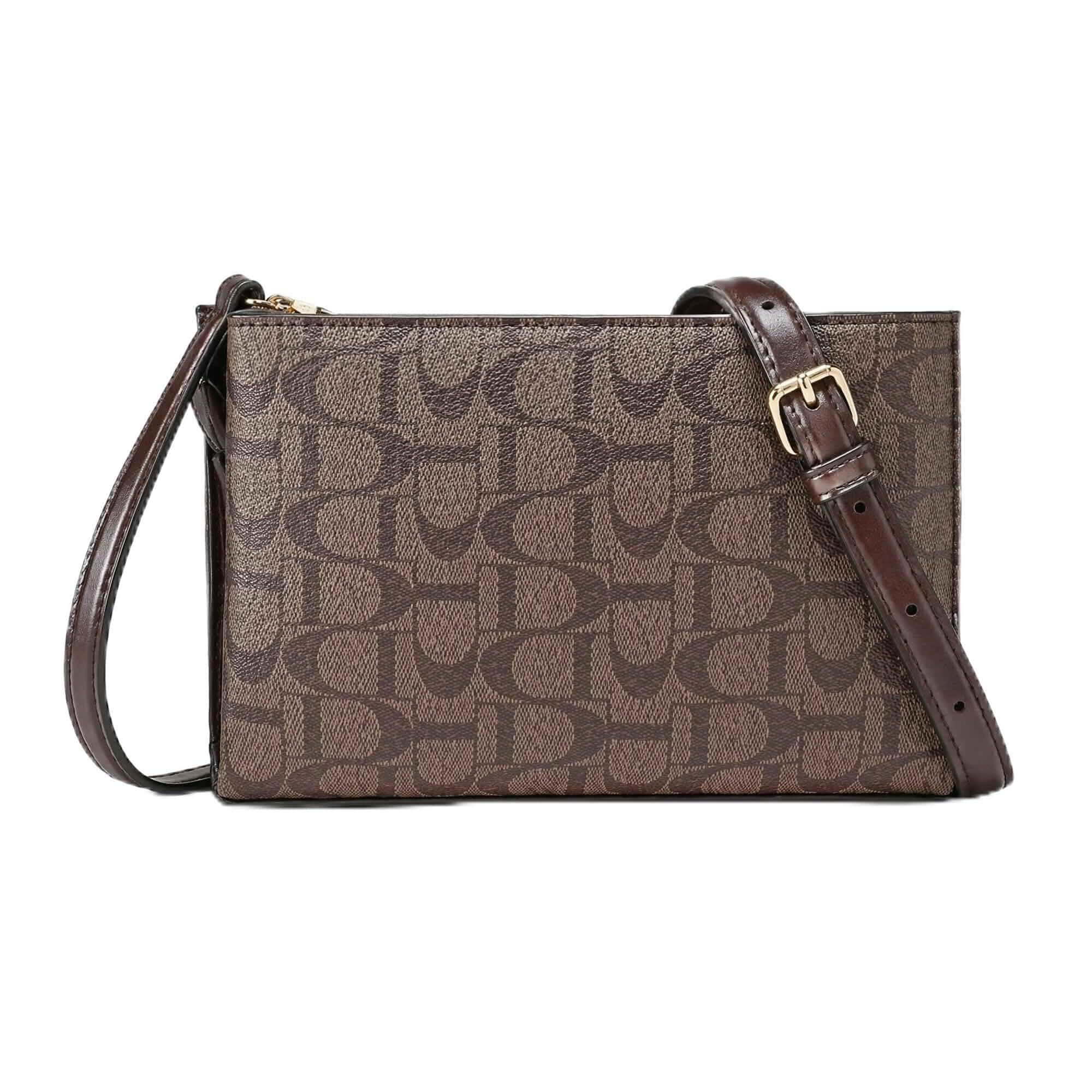Small Shoulder Purse for Women Cute Stylish Designer Clutch Purse Vintage Monogram Print, Faux Vegan Leather,Detachable Adjustable Strap,Magnetic Snap Inner,3‑Compartment Interior