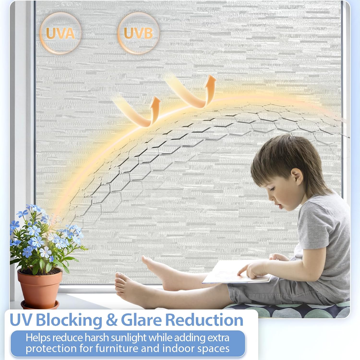 GTJ Frosted Glass Window Privacy Film, Static Cling Film No Glue Removable Reusable, UV Blocking Glare & Heat Reduction, for Bathroom, Door Glass, Home Office, White, 23.6 x 157.5 inches