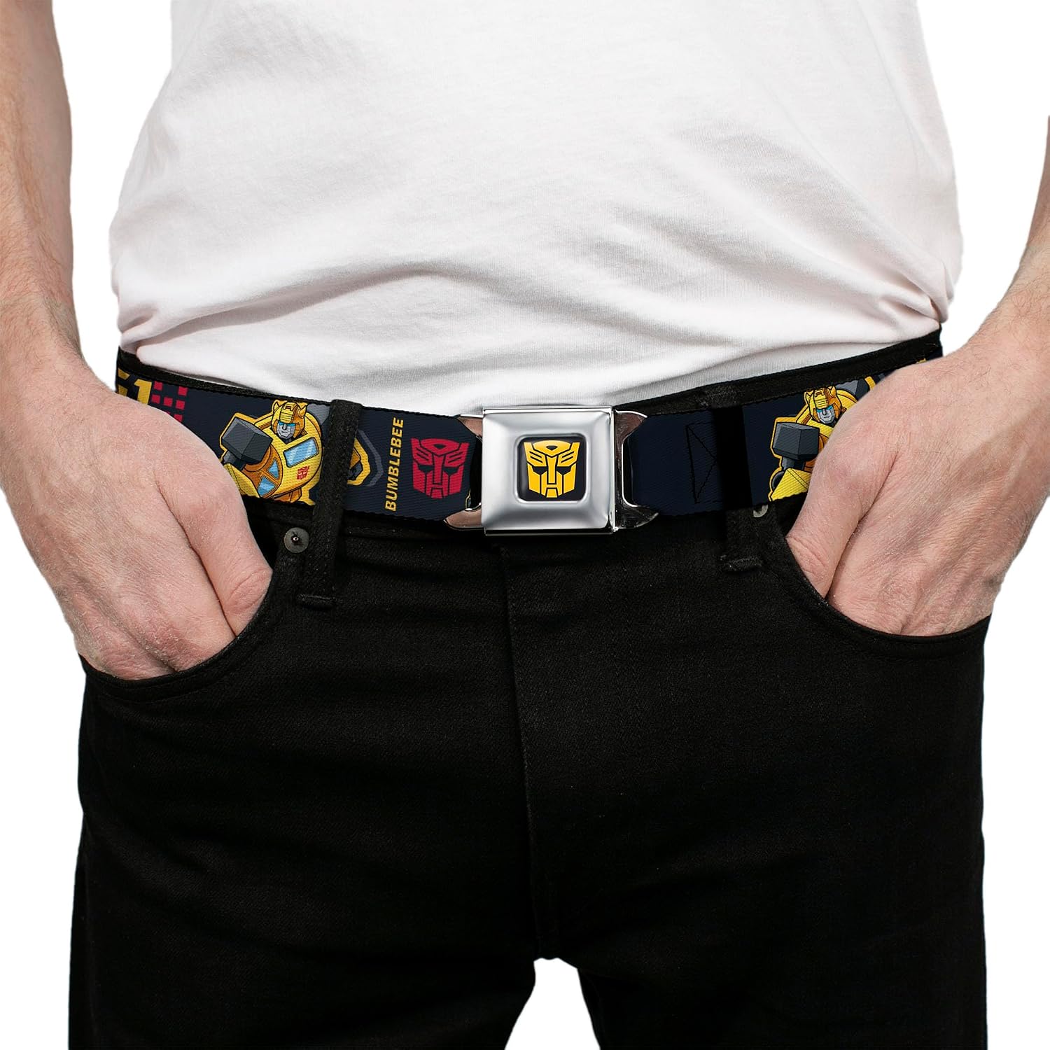 Hasbro Belt, Seatbelt Buckle Belt, Transformers Generations Bumblebee G1 84 Poses Autobot Icon, Adjustable