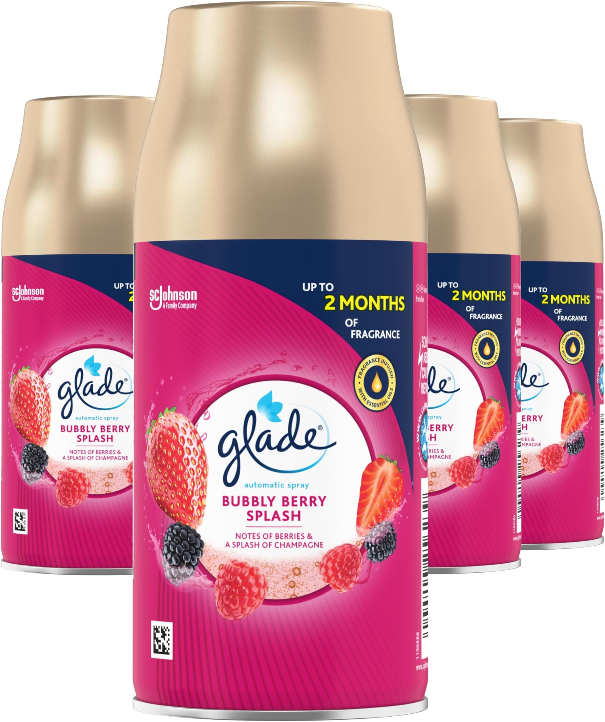 Glade Automatic Air Freshener Refills, Room Spray & Odour Eliminator, Bubbly Berry Splash, Pack of 4 (4 x 269 ml)