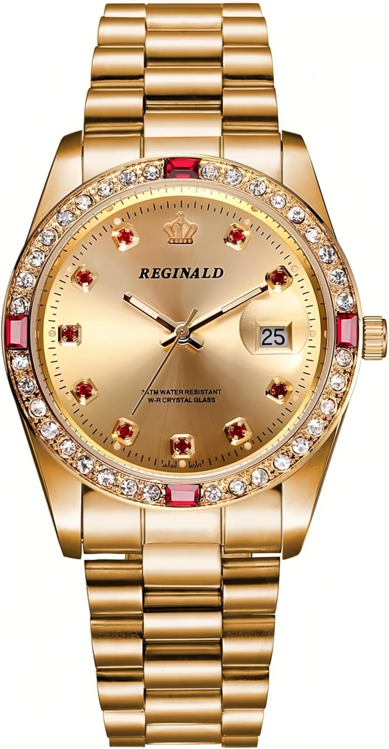 Luxury Unisex Watches Crystal Diamond Stainless Steel Watches Quartz Calendar Big Face Wrist Watch for Women Men