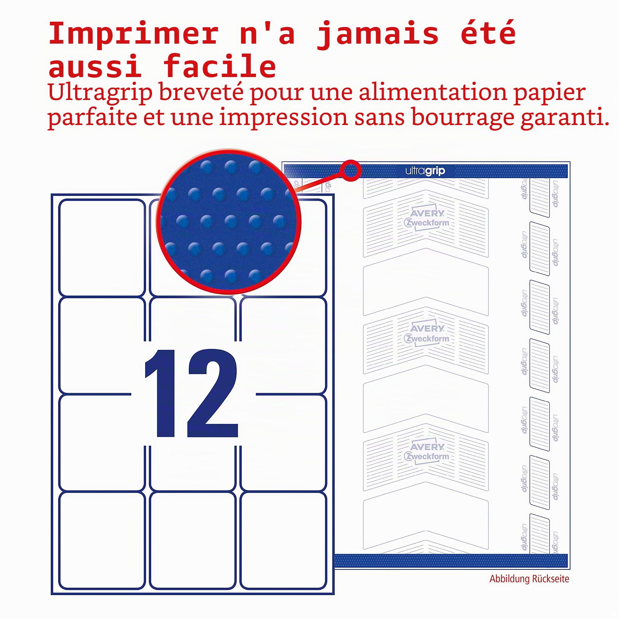 Avery zweckform l 7164–100, d'étiquettes 63,5 x 72 mm, 100 feuilles/1200 étiquettes blanc