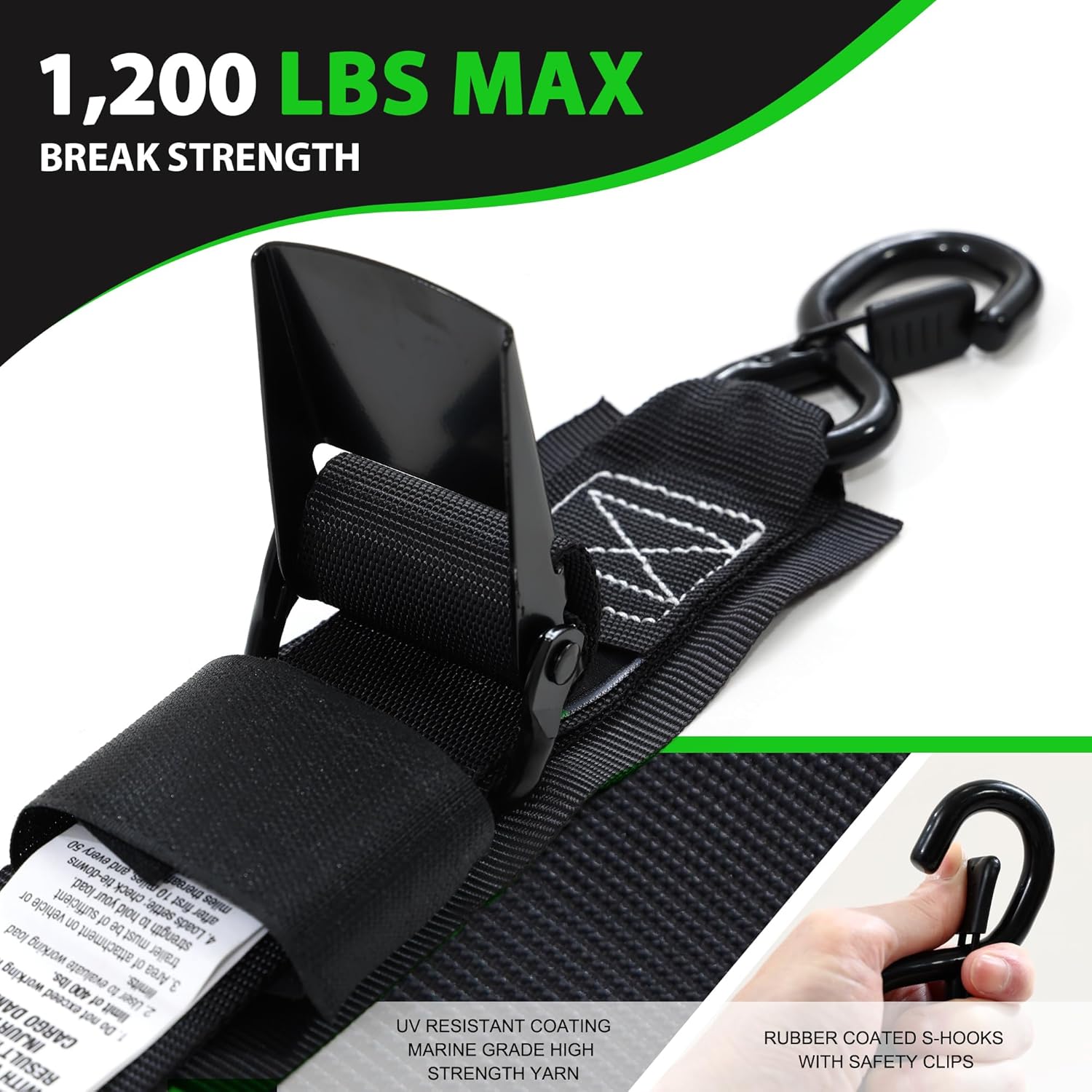 STARLEAPARTS Transom Tie Down Kits (2PK) -2" x 48" Boat Transom Straps - 1,200lb Break Strength Boat Straps for Trailer, Boat or Kayak Secure(Black) - Image 4