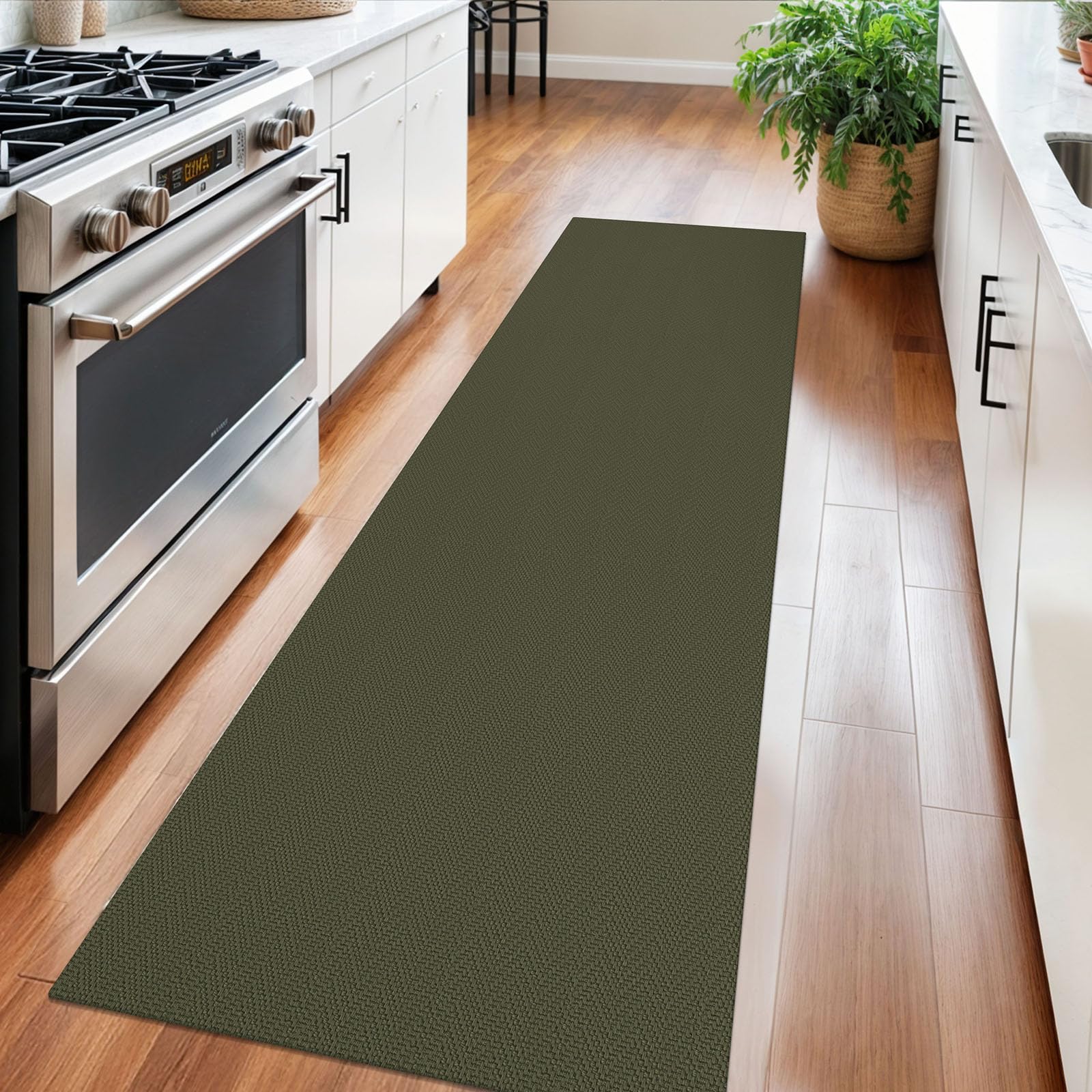 Alfombra trenzada de 2 x 6 pies, lavable, para pasillos y cocina, con respaldo de goma, de algodón, para entrada, interior, alfombra tejida para pasillo, cocina, dormitorio, color verde oscuro
