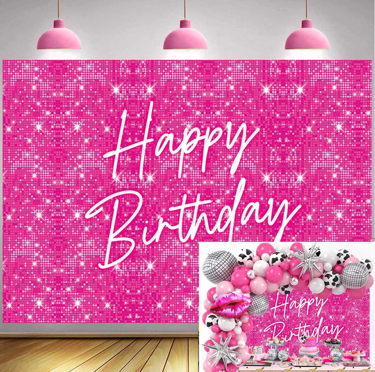 Hot Pink Shimmer Wall Backdrop for Girls Birthday 7x5FT Glitter Sequins Party Photography Background Women Birthday Party Decorations Supplies Photo