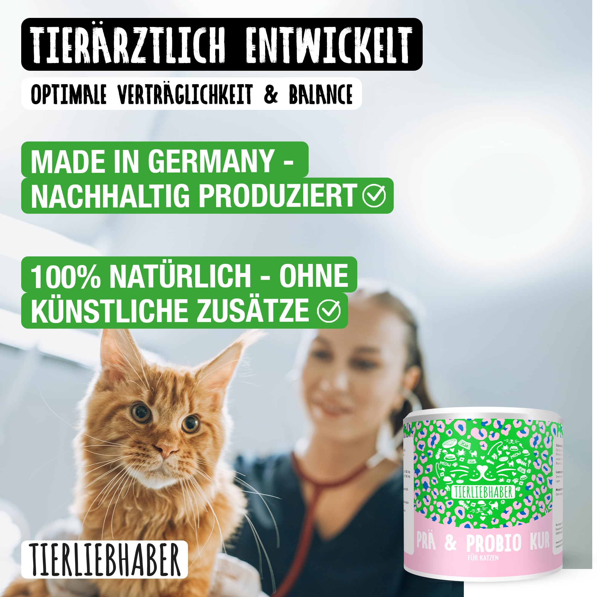 TIERLIEBHABER – Prä- & Probio Darmkur für Katzen – Probiotika für Katzen – Mit Tierärzten entwickelt – Probiotika Katze für eine Normale Magen-Darm-Funktion – Mit Flohsamen, Bierhefe & Inulin (75g)