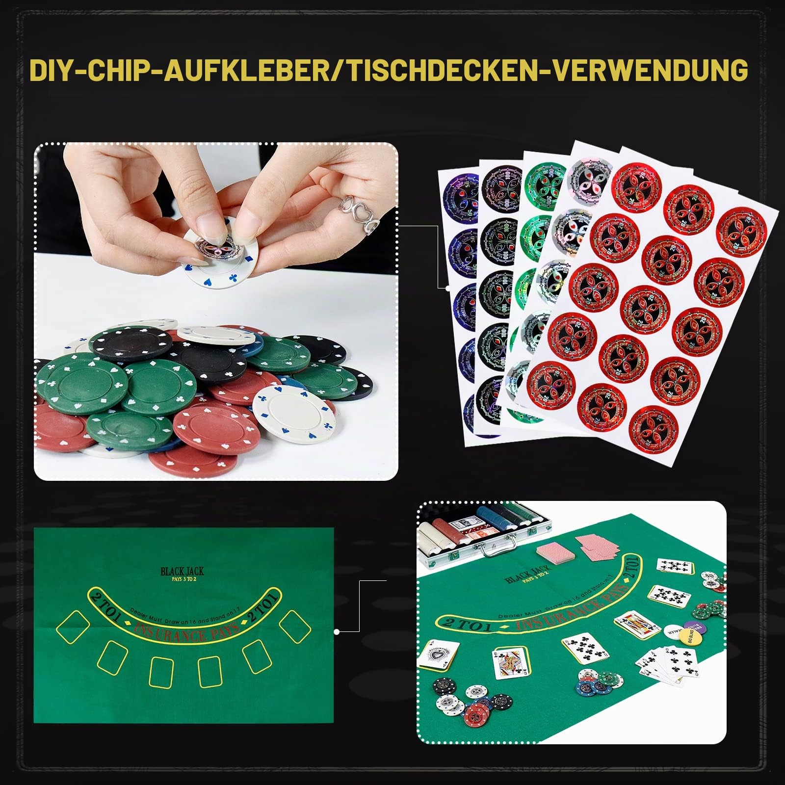 CCLIFE 360 PCS Pokerset Profi Pokerspiel inkl. Pokerkoffer Pokerdecks Dealer Button Poker Set Pokerchips Tischauflage Spielmatte