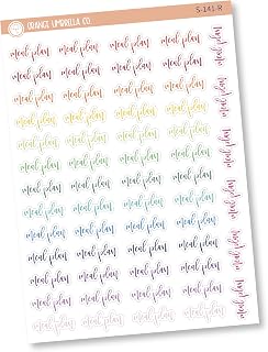 Meal Plan Planner Stickers, Script "Meal Plan" Labels, F2 (S-141-R) Rainbow