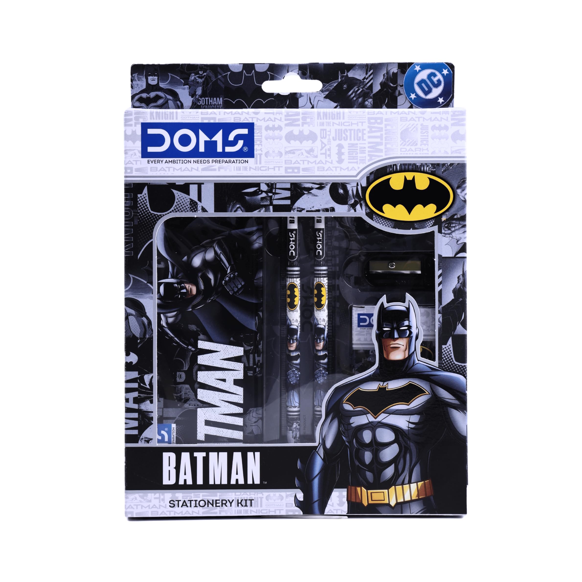 DOMS Batman Stationery Kit | Combination of 6 Stationery Product: Tin Compass Box, Graphite Pencils, Sharpener, Eraser, Scale and Wax Crayons | School Essentials for Kids | Official Merchandise-picture-14