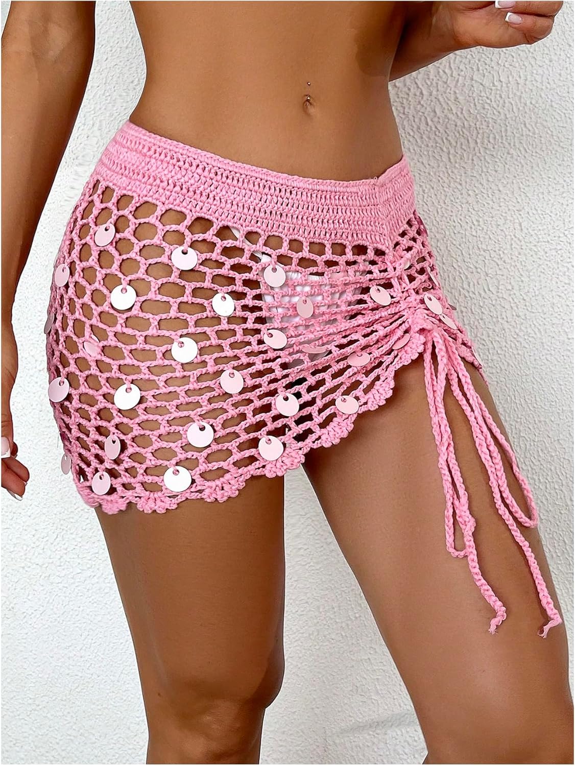SHENHE Women's Crochet Bikini Cover Up Sequin Hollow Out Beach Mini Skirt Swimsuit Cover Ups - Image 4