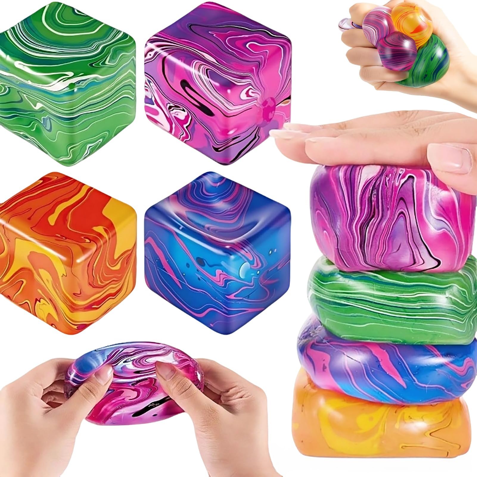 4 Pcs Fidget Cube, Sensory Fidget for Stress Relief, Soft Textured Stress Cubes for Classroom Prizes Party Favors to Help with Focus and Stress Relief (A)